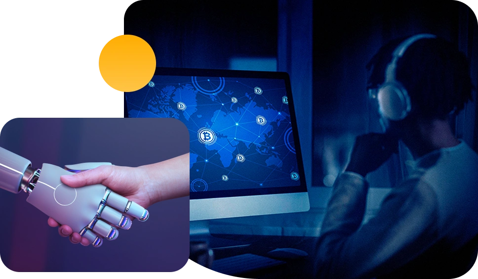 AI-enhanced retail partnership symbolized by a human and robot